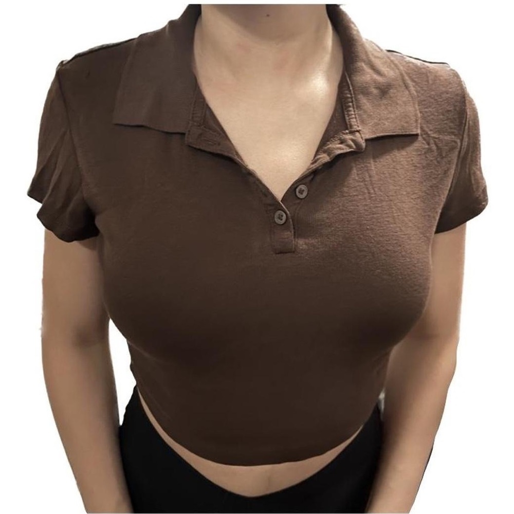 brown collard crop top